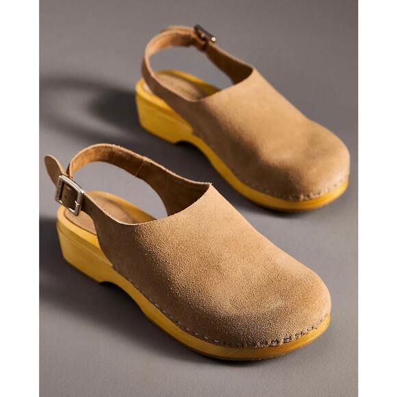 Anthropologie Shoes - Anthropologie Brown Suede Wooden Platform Clog Sandals, Adjustable Buckle Strap